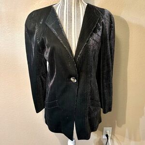 Vintage Krizia Blazer Sz 40 Euro/ Medium US Black Silver Metallic Made in Italy